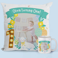 Personalized 1st Birthday Kids Combo - Cushion Cover & Printed Mug Set