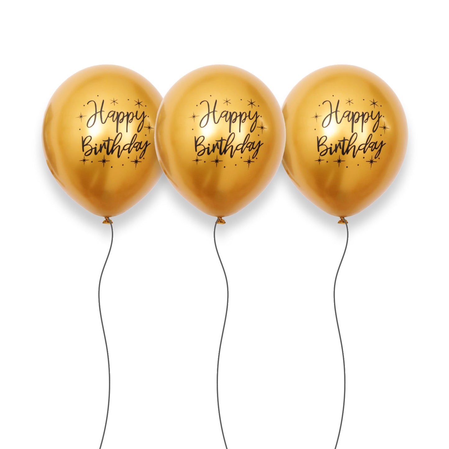Elegant Gold Happy Birthday Latex Balloons - 3 Pack