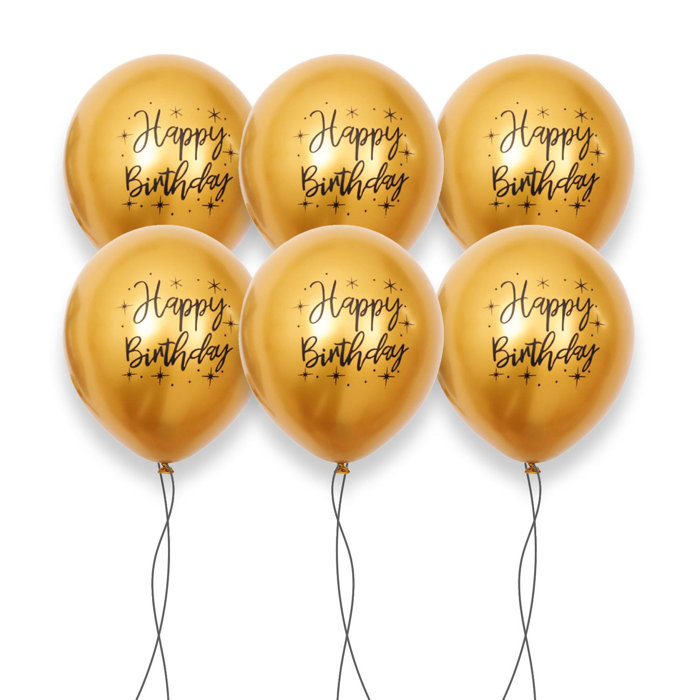 6 Pcs Happy Birthday Golden Latex Balloons