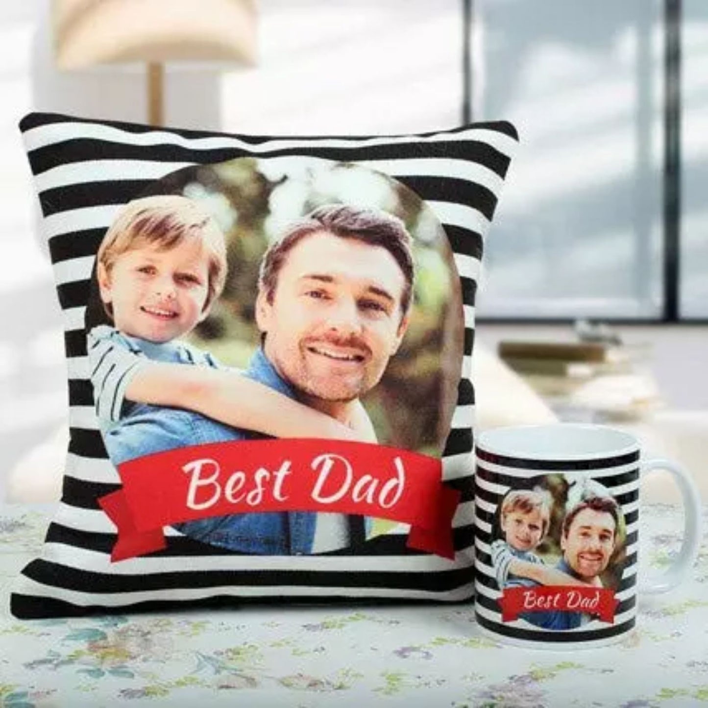 Best Dad Cushion and Mug Gift Set - Perfect for Father's Day