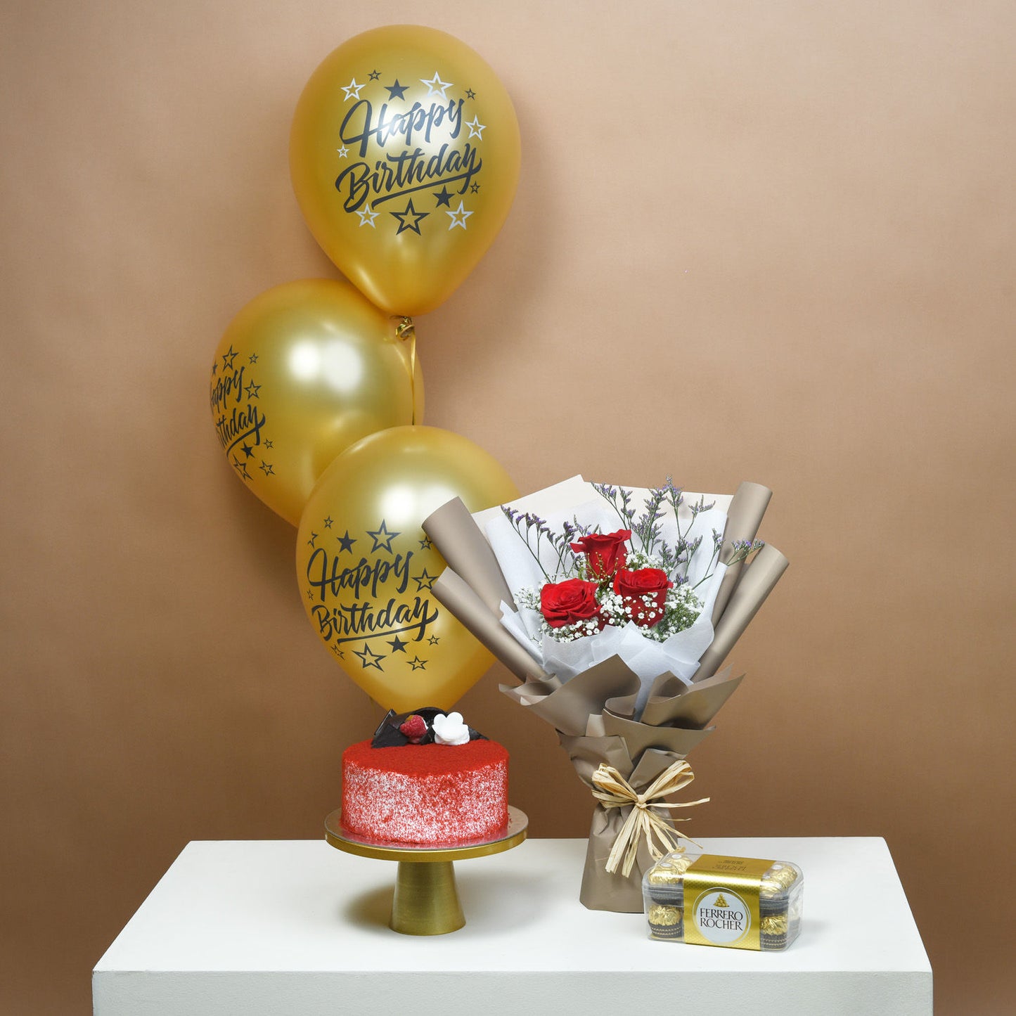 Deluxe Birthday Wishes Gift Combo: Roses, Cake, Balloons & Chocolates