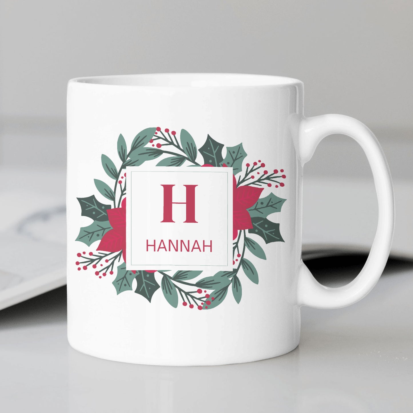 Personalized Ceramic Mug with Custom Name and Floral Design
