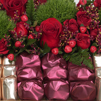 Luxurious Golden Tray of Exotic Mixed Flowers & Premium Chocolates