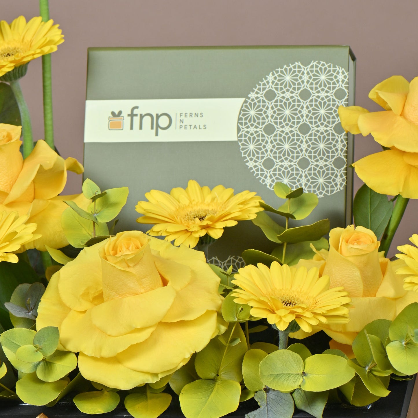 Elegant Yellow Floral Arrangement with Gourmet Chocolates