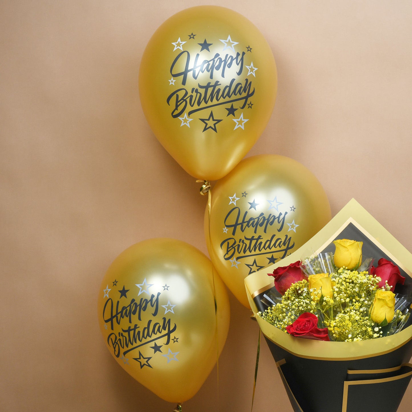 Exquisite Gourmet Delight & Radiant Sunshine Roses Birthday Combo