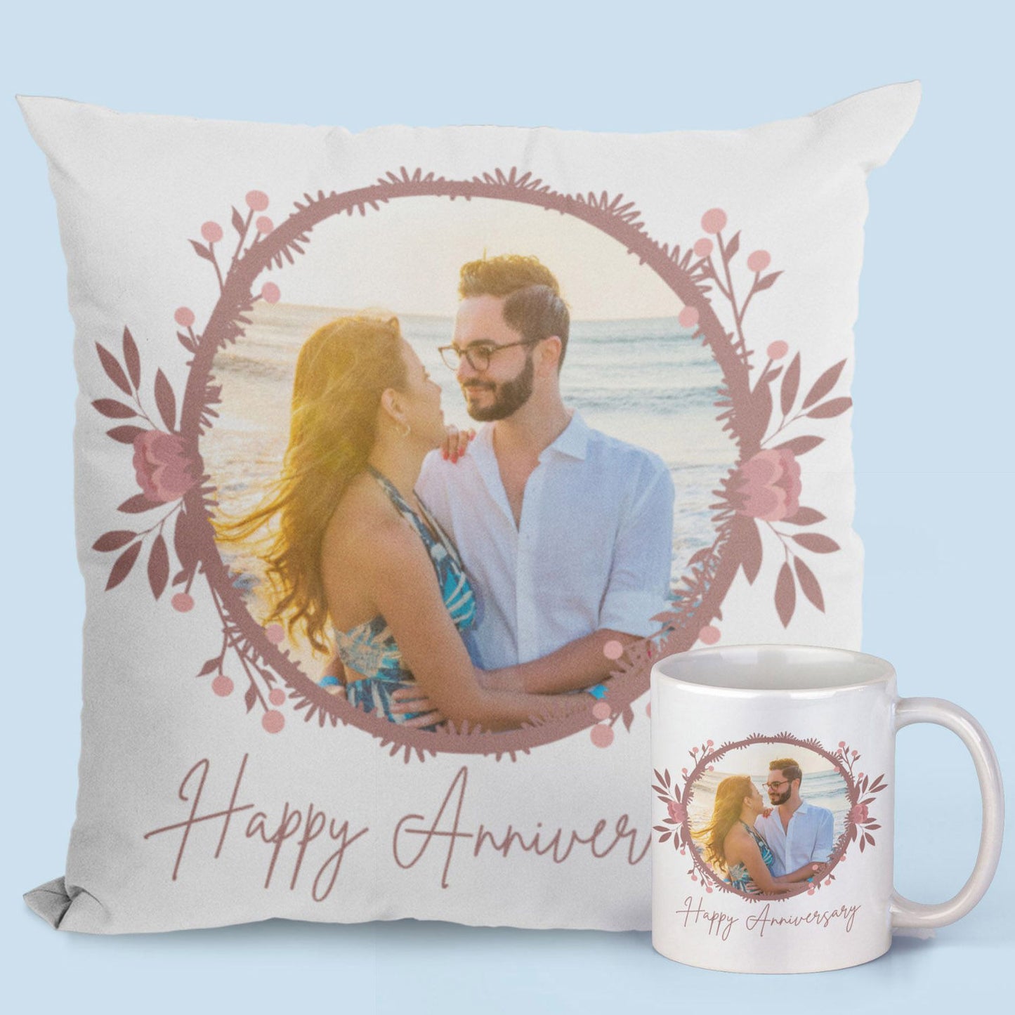 Elegant Happy Anniversary Mug and Cushion Gift Set