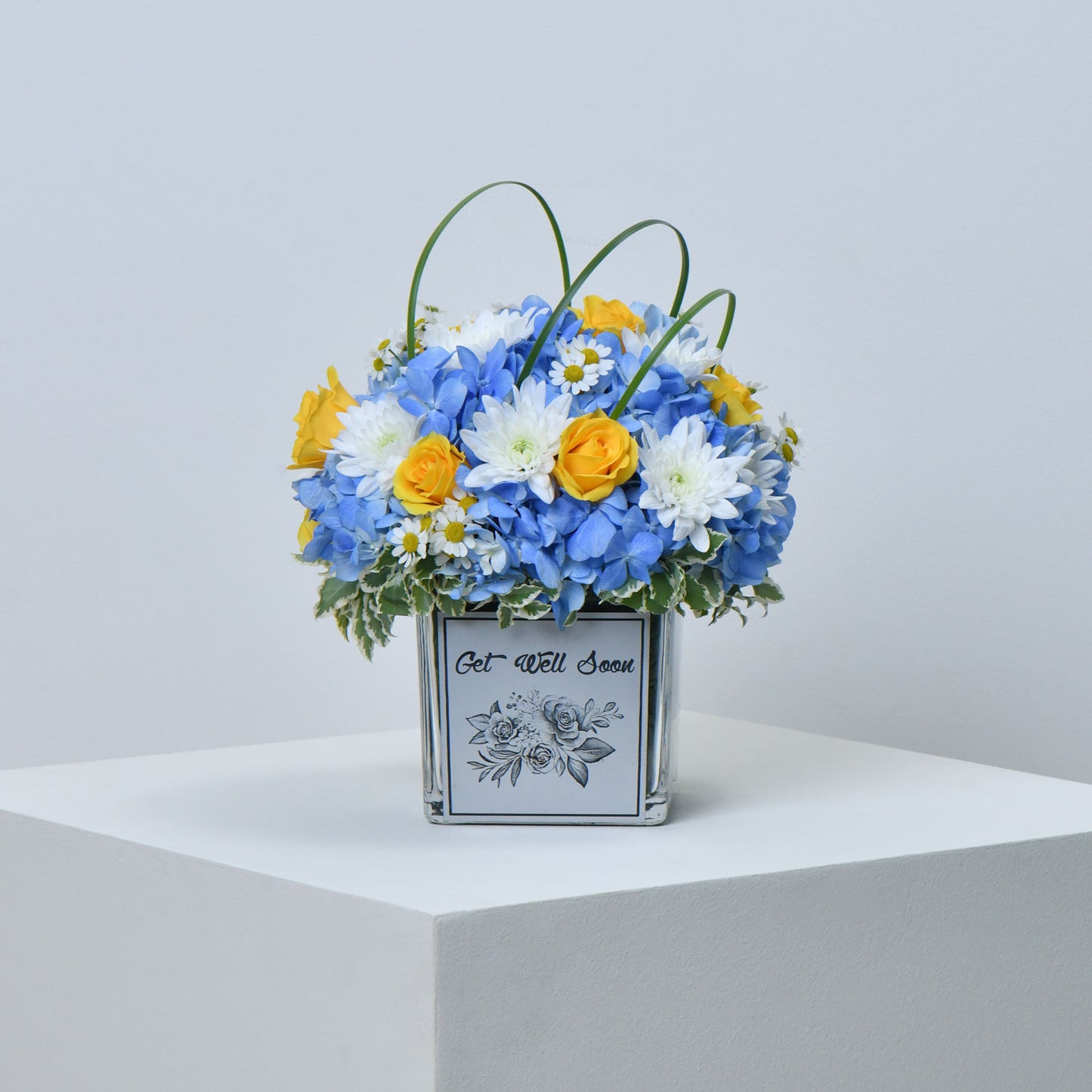 Get Well Soon Bouquet: Hydrangea and Yellow Roses Arrangement