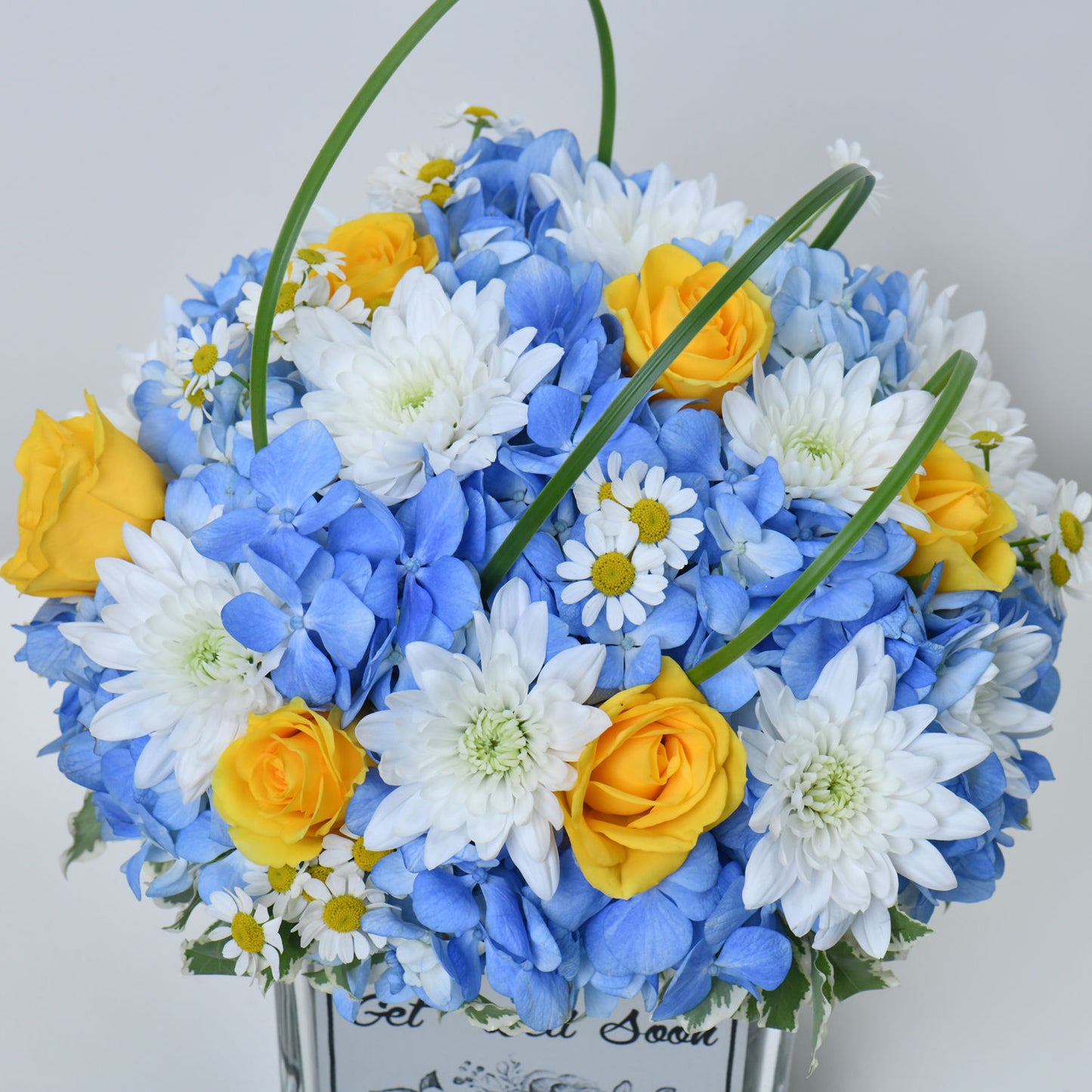 Get Well Soon Bouquet: Hydrangea and Yellow Roses Arrangement
