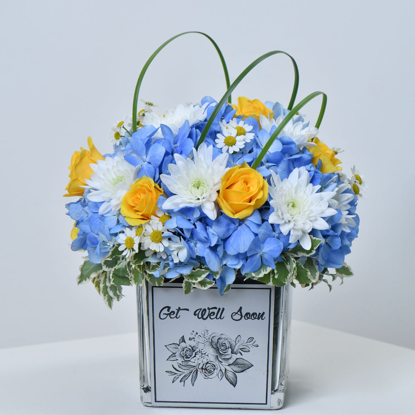 Get Well Soon Bouquet: Hydrangea and Yellow Roses Arrangement