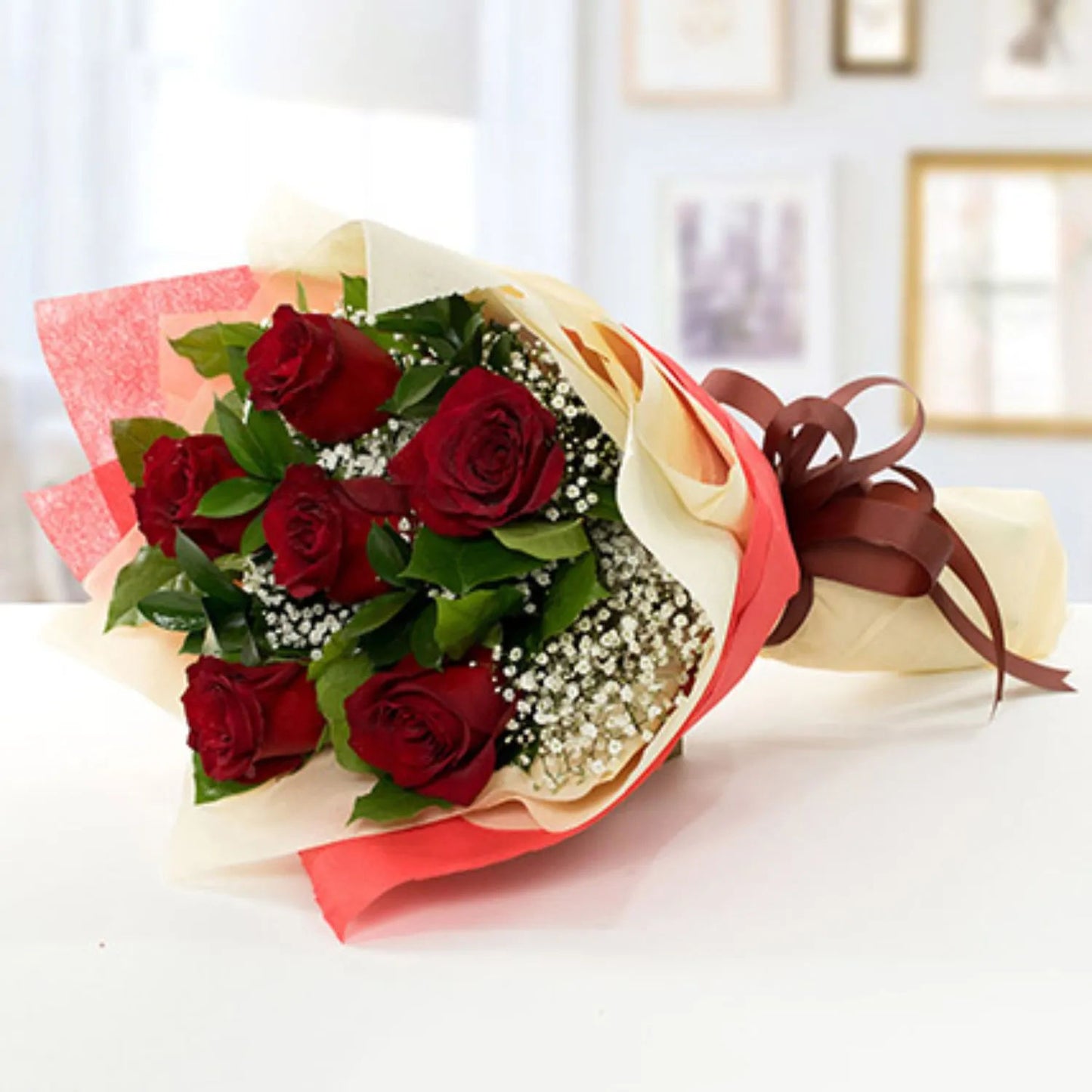 Elegant Love Bouquet with 6 Red Roses