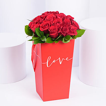 Romantic Red Rose Bouquet in Elegant Love Box