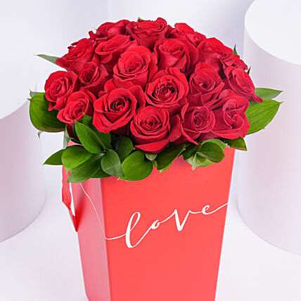 Romantic Red Rose Bouquet in Elegant Love Box