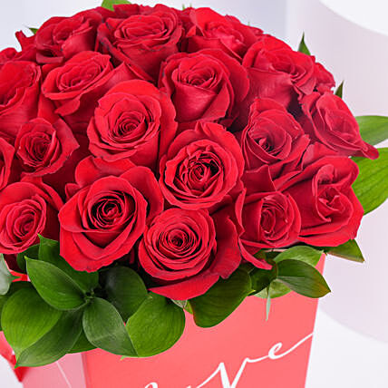 Romantic Red Rose Bouquet in Elegant Love Box