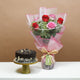Romantic Blush: Red & Pink Roses with Decadent Chocolate Hazelnut Cake