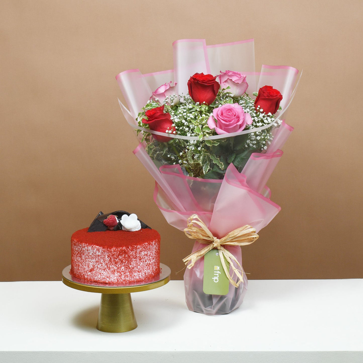 Romantic Blush: Red Roses & Red Velvet Cake Gift Set
