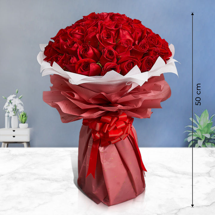 Majestic Roses: Elegant Bouquet of 50 Red Roses