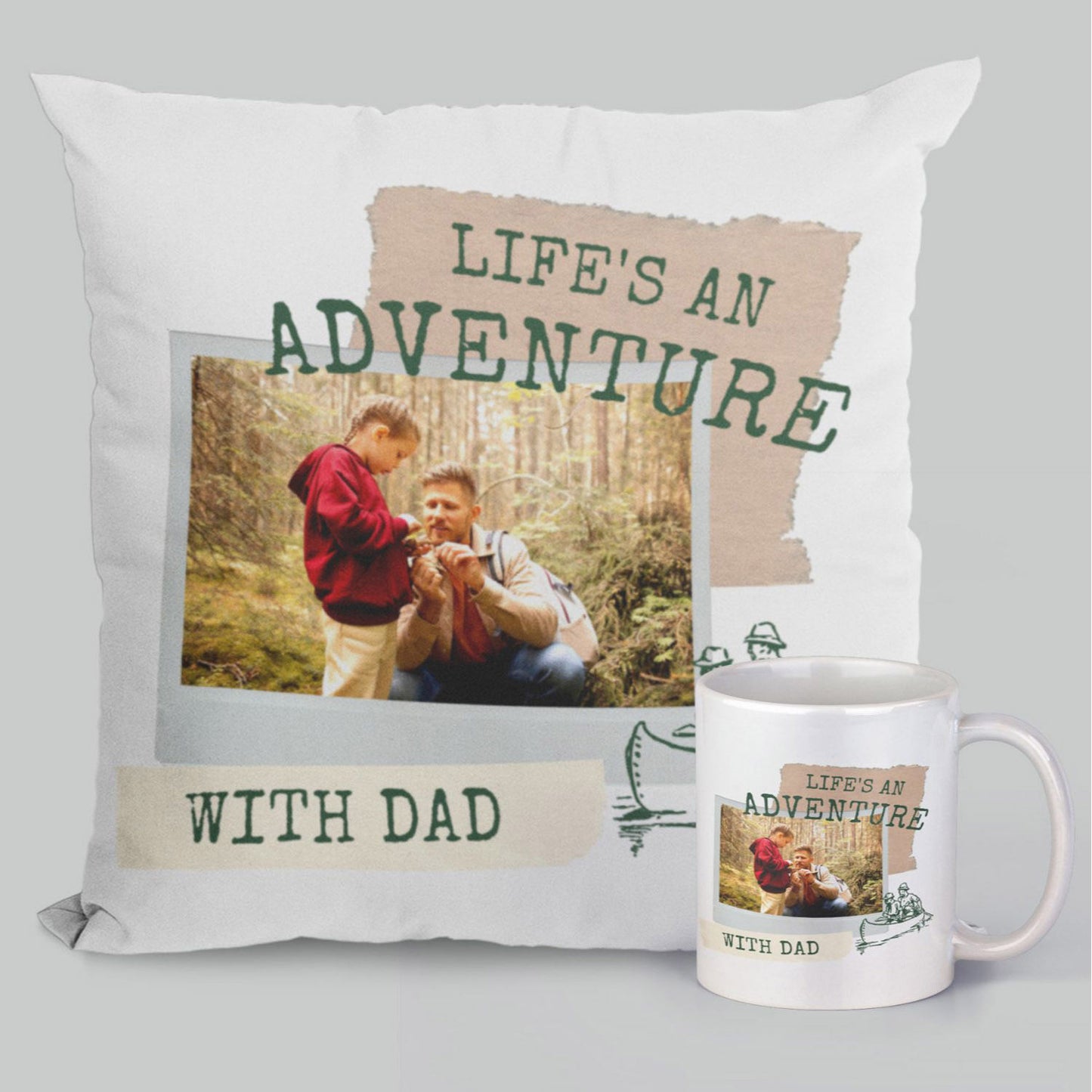 Life's an Adventure: Mug and Cushion Gift Combo for Dad