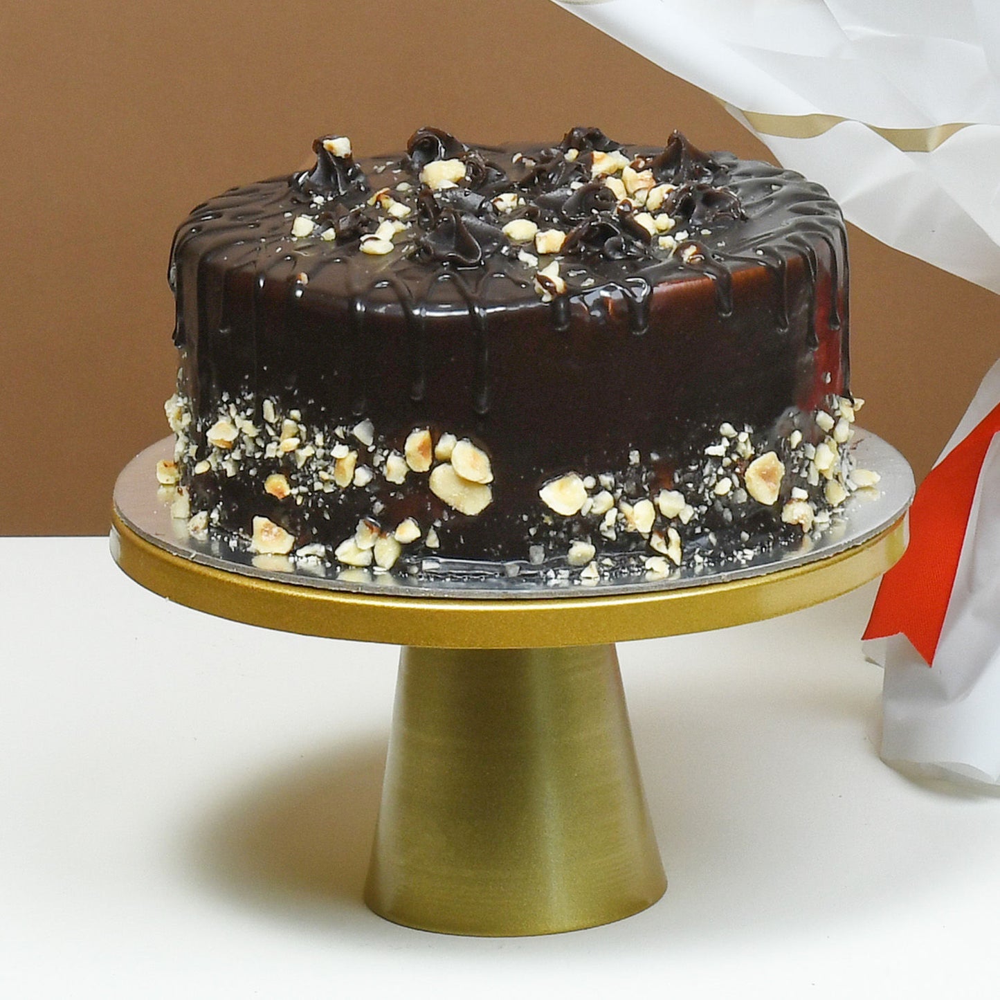 Exquisite Red Roses and Decadent Hazelnut Chocolate Cake Gift Set