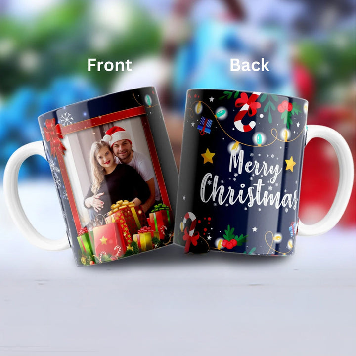 كوب عيد الميلاد الخزفي الأسود المخصص مع صورة