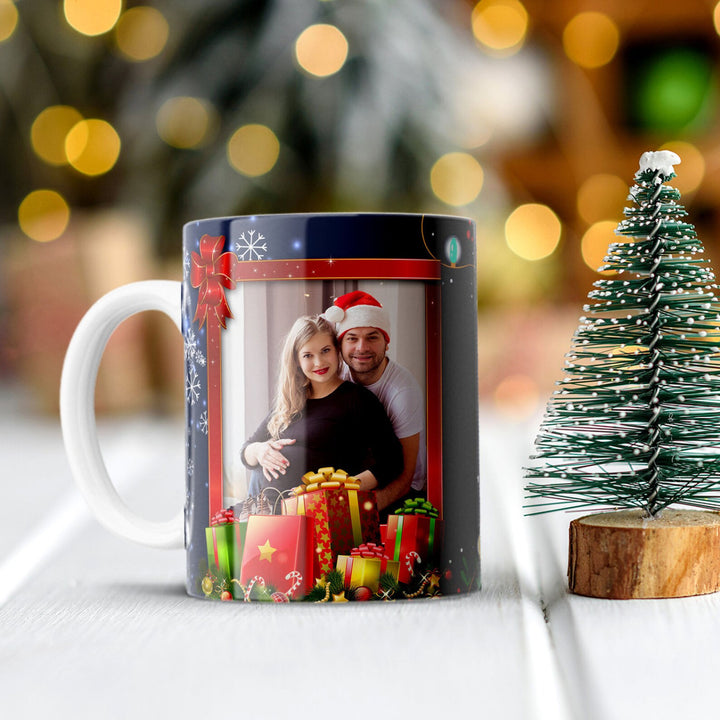 كوب عيد الميلاد الخزفي الأسود المخصص مع صورة