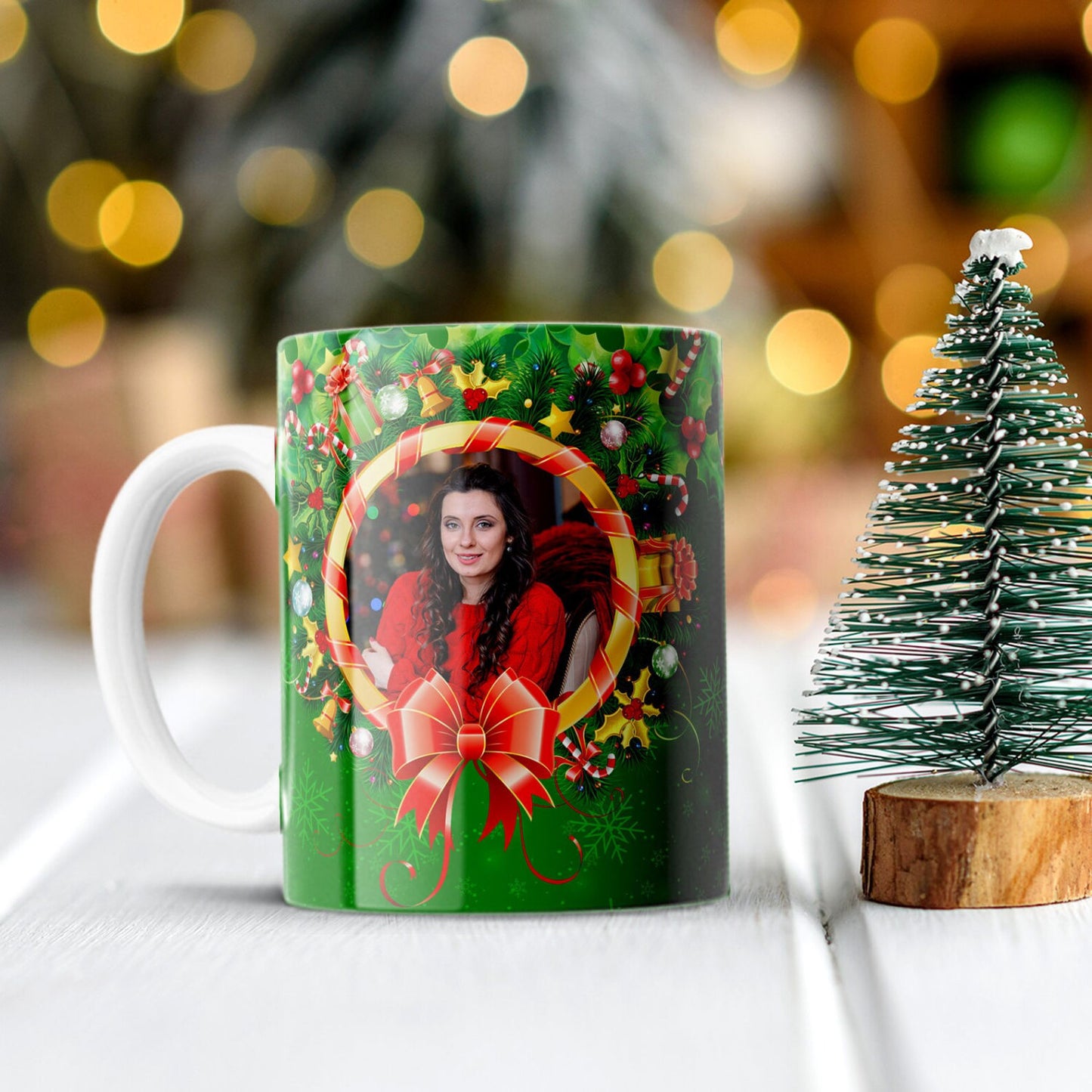 Personalized Green Merry Christmas Mug with Custom Photo
