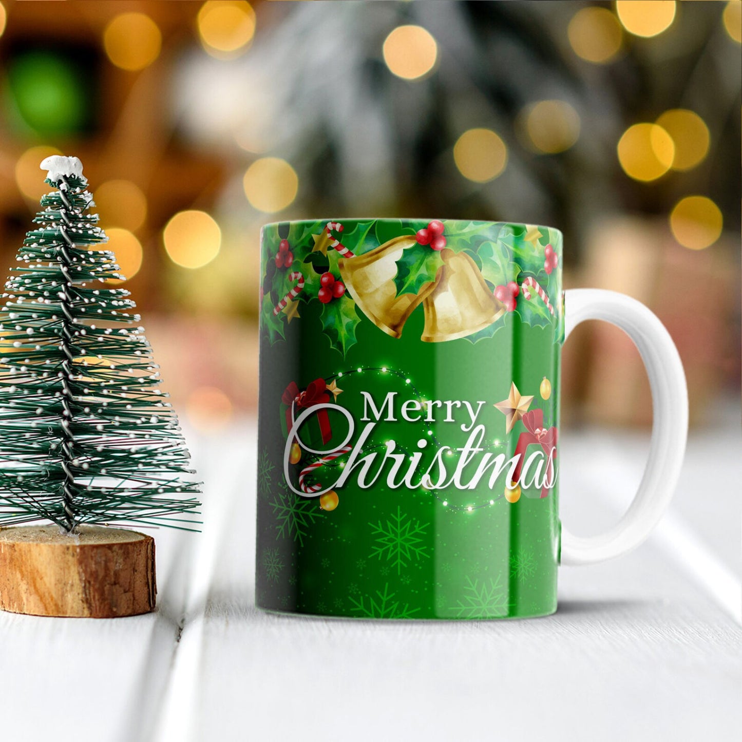 Personalized Green Merry Christmas Mug with Custom Photo