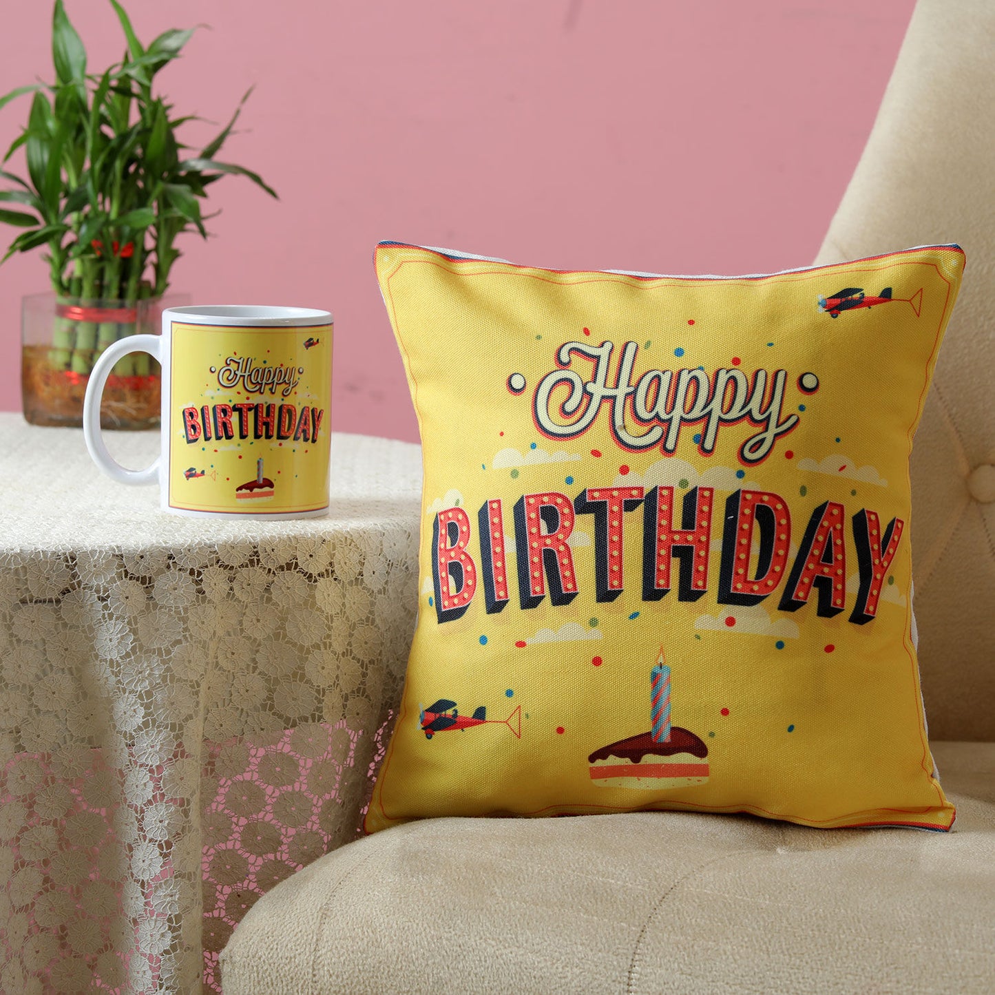 Personalized Happy Birthday Mug and Cushion Gift Set