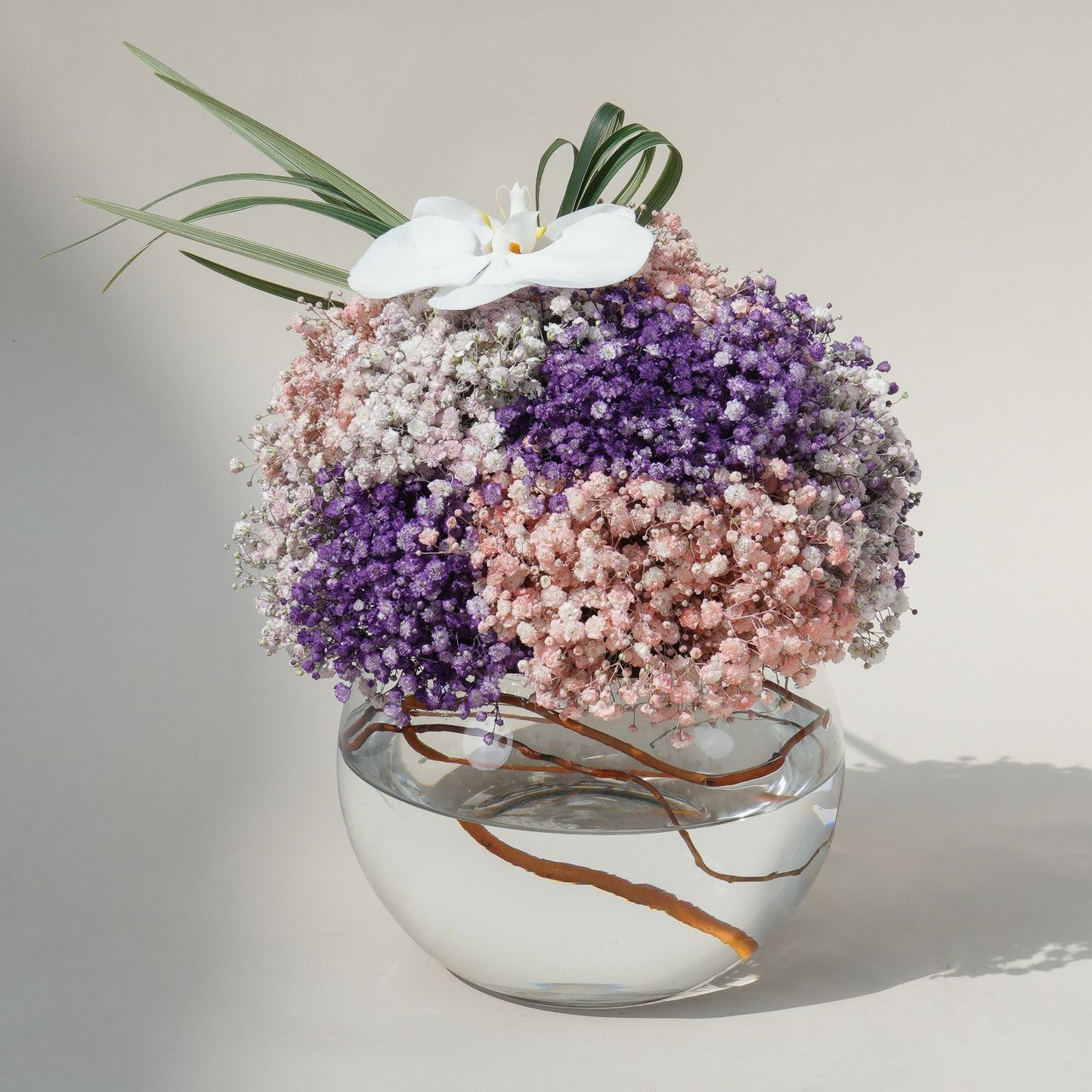 Enchanting Floral Symphony: Multicolored Baby Breath in Glass Bowl
