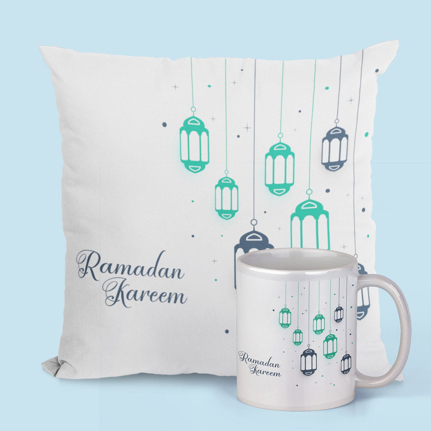 Ramadan Kareem Cushion & Mug Set – Elegant Lantern Design