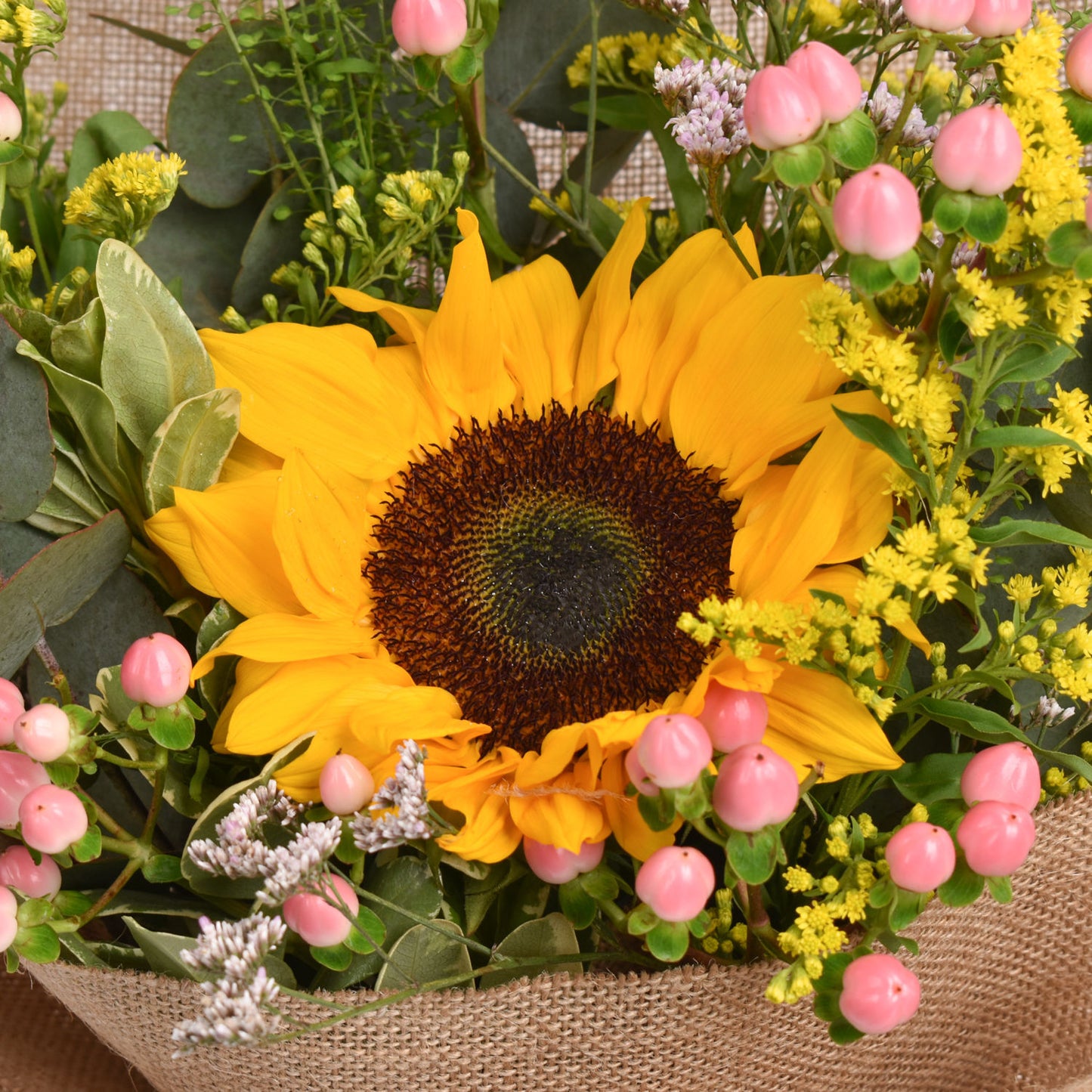 Exquisite Sunflower and Hypericum Bouquet - A Burst of Color and Elegance