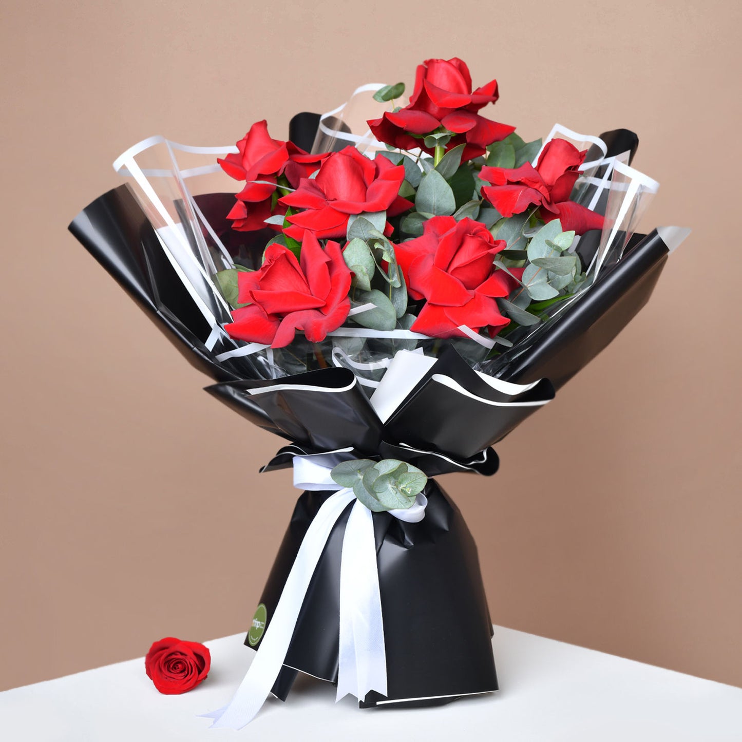 Elegant Red Rose Bouquet & Delightful Fresh Fruit Cake