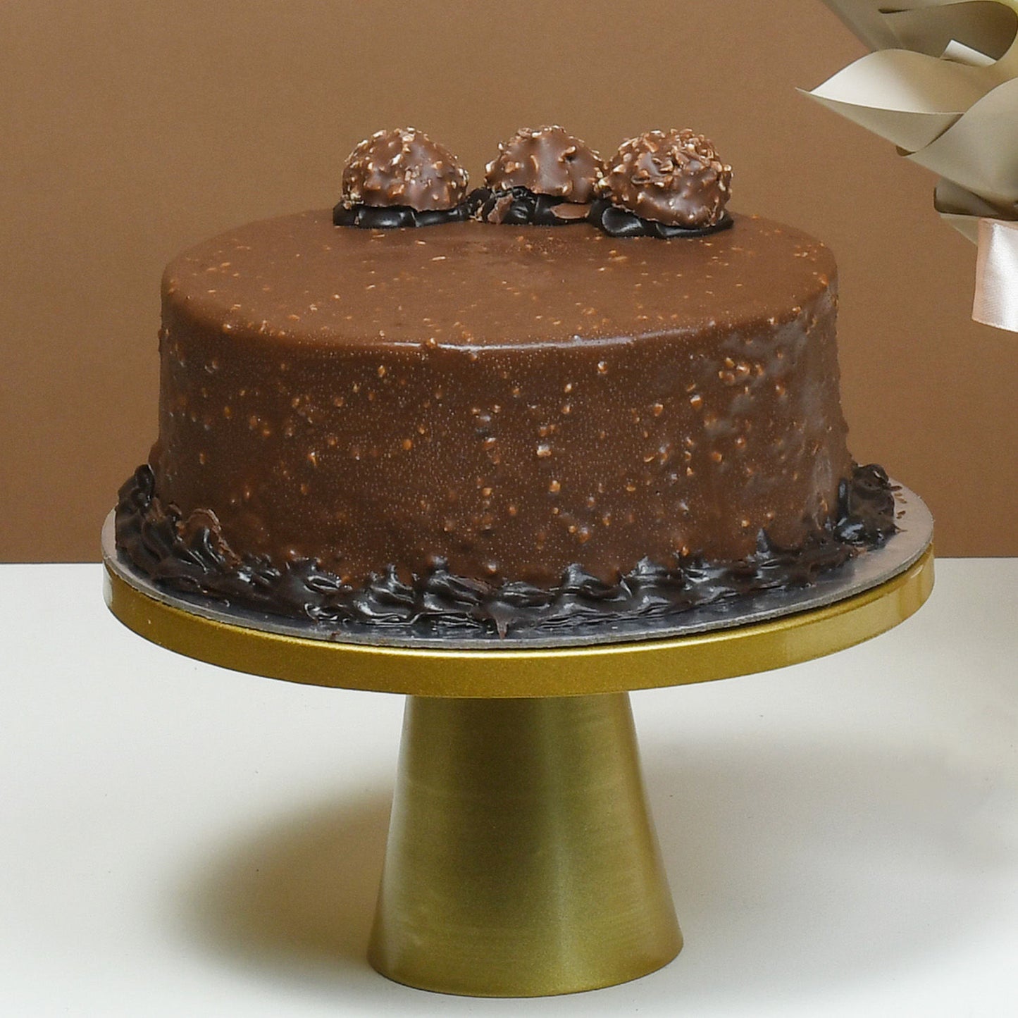 Elegant Bouquet of Roses with Decadent Ferrero Rocher Chocolate Cake