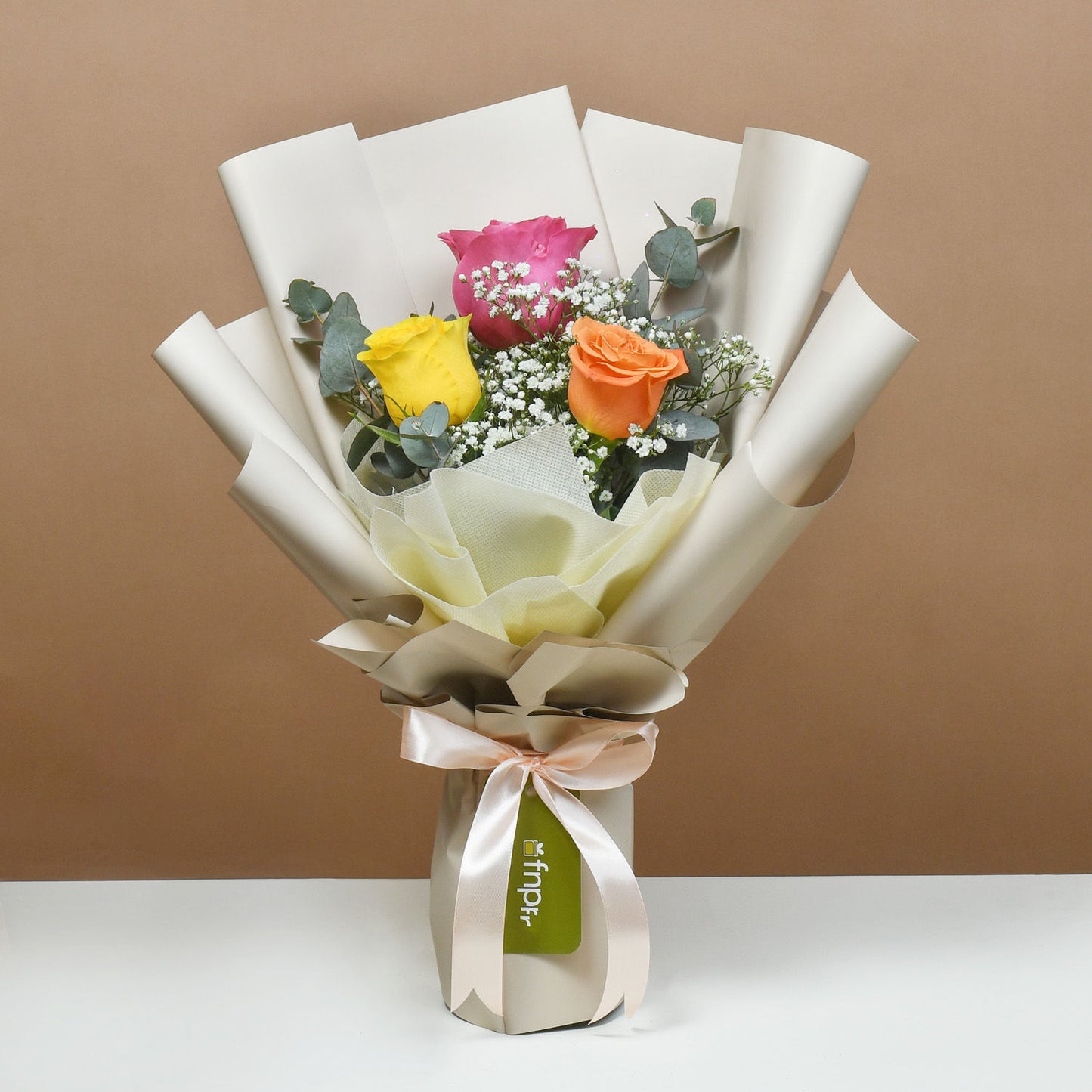 Elegant Bouquet of Roses with Decadent Ferrero Rocher Chocolate Cake