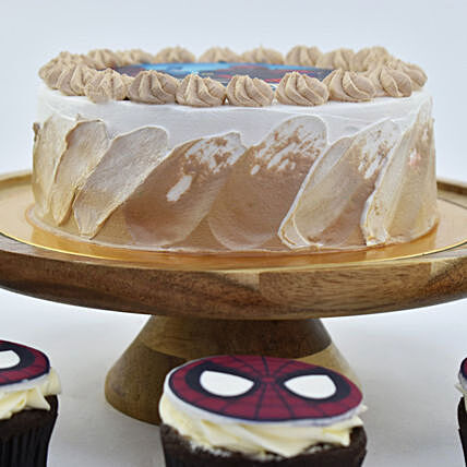 Delicious Spiderman Birthday Cake with Chocolate Cupcakes Set