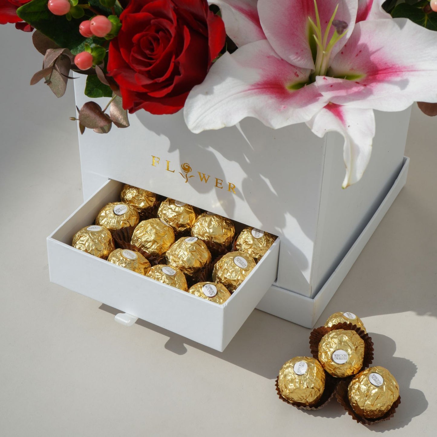Sweet Nothings Gift Box: Luxurious Floral Arrangement with Chocolates