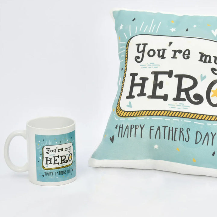 You're My Hero Dad Gift Combo - Cushion and Mug Set for Father's Day