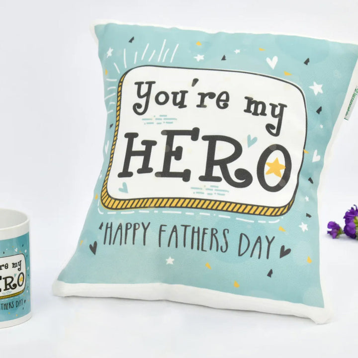 You're My Hero Dad Gift Combo - Cushion and Mug Set for Father's Day