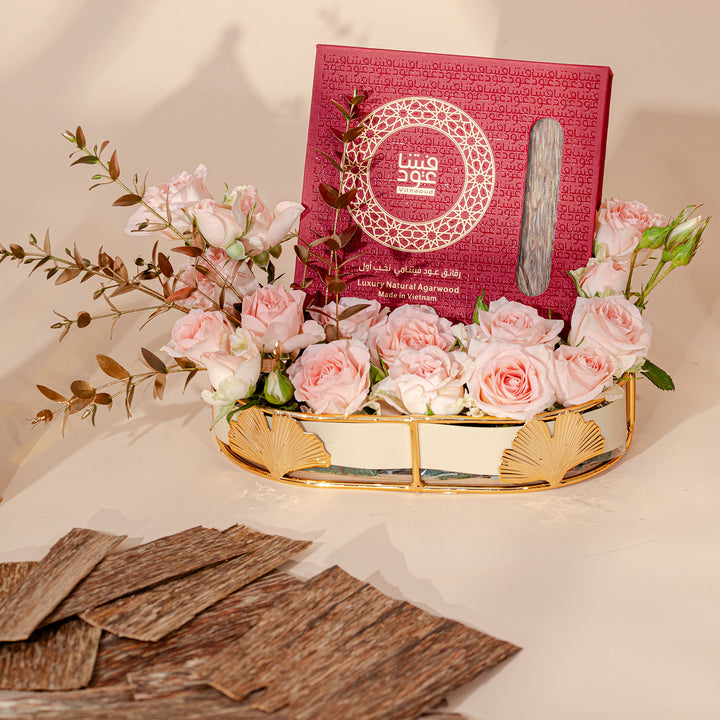 سلة ورود رمضان زهرية و عطر العود