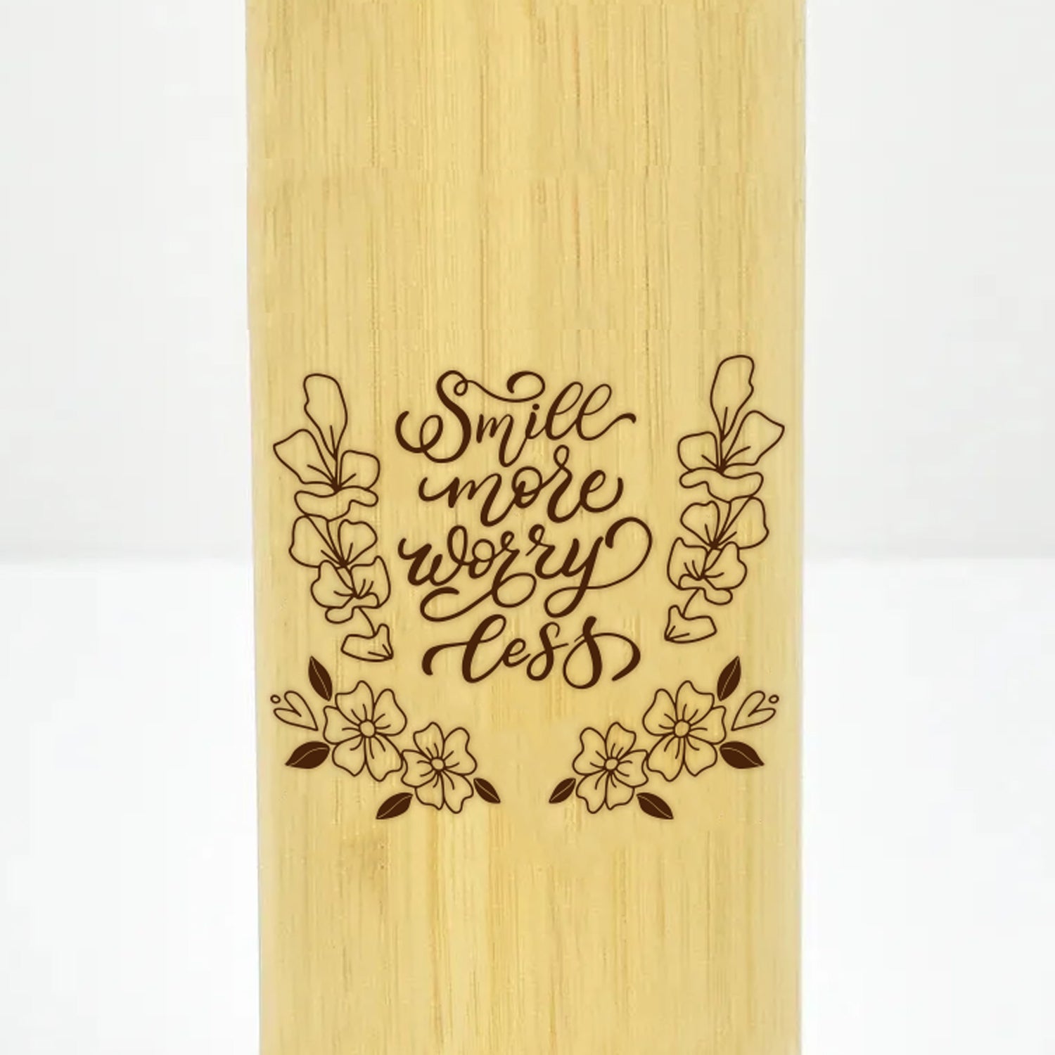 Smile More Worry Less Engraved Bamboo Water Bottle