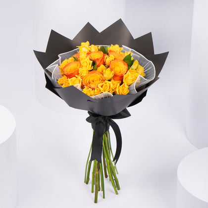 Elegant Yellow & Orange Roses Graduation Bouquet