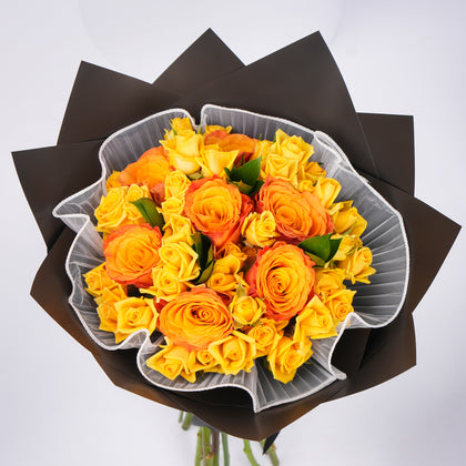 Elegant Yellow & Orange Roses Graduation Bouquet