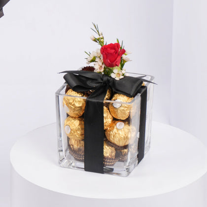 Elegant 10 Red Roses Bouquet with Ferrero Rocher Chocolates