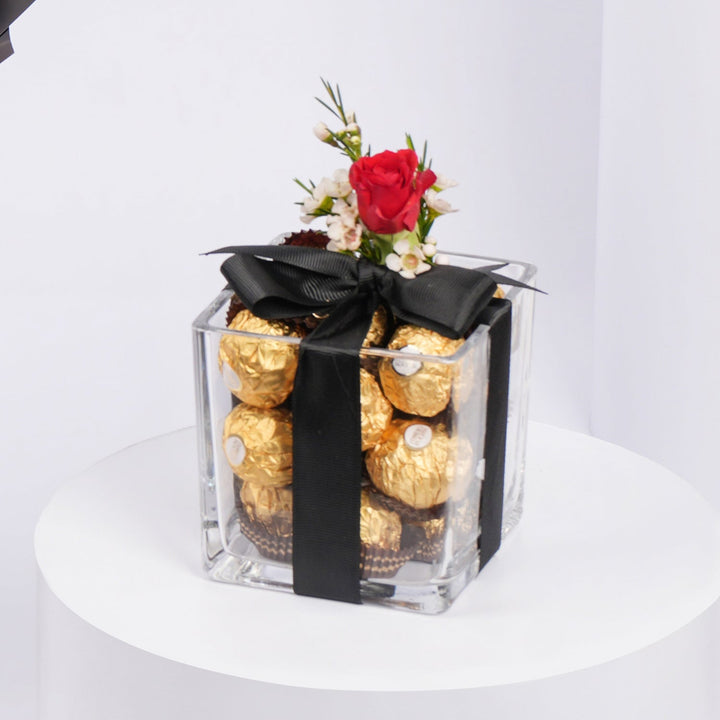 Elegant 10 Red Roses Bouquet with Ferrero Rocher Chocolates