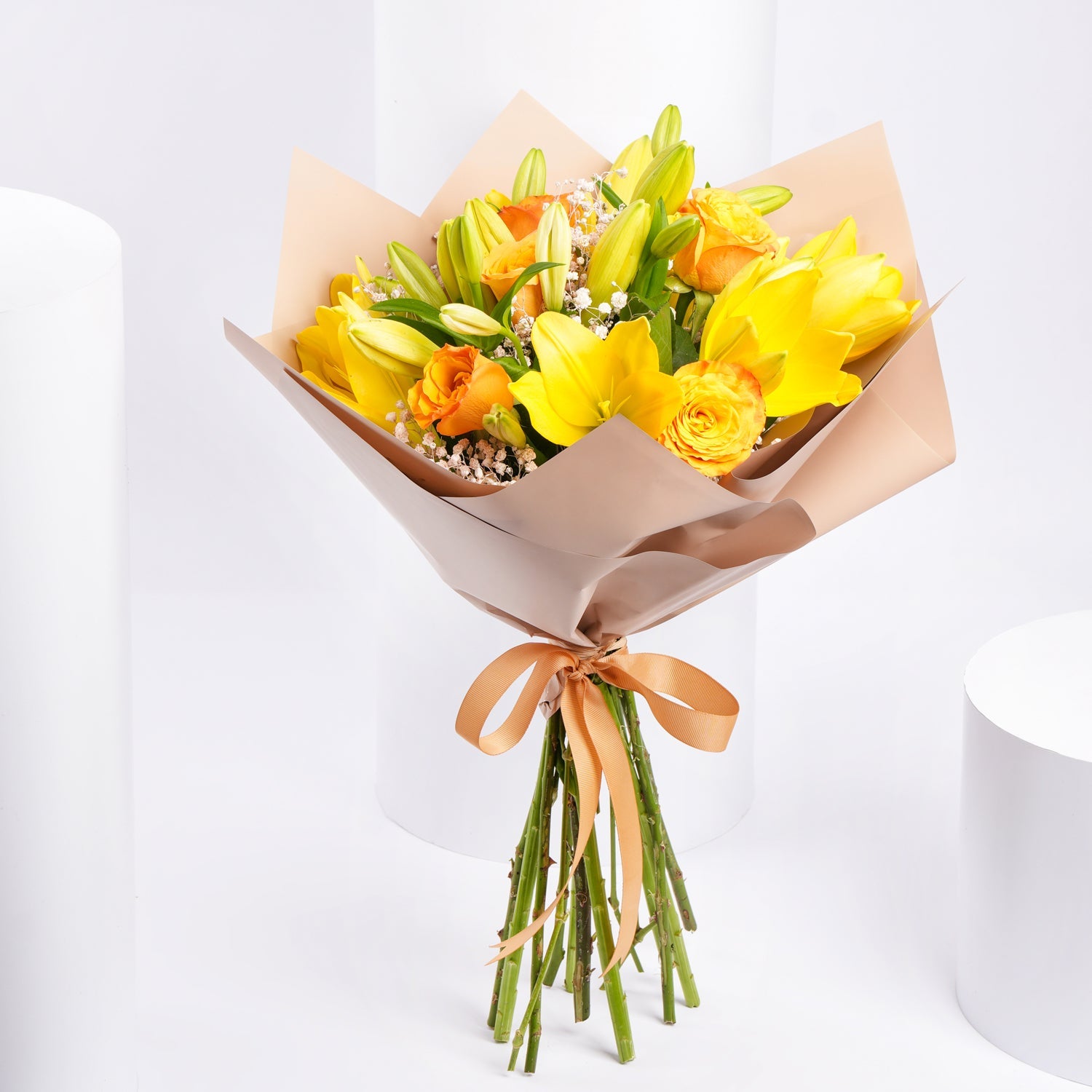 Yellow Tulips N Roses Bouquet