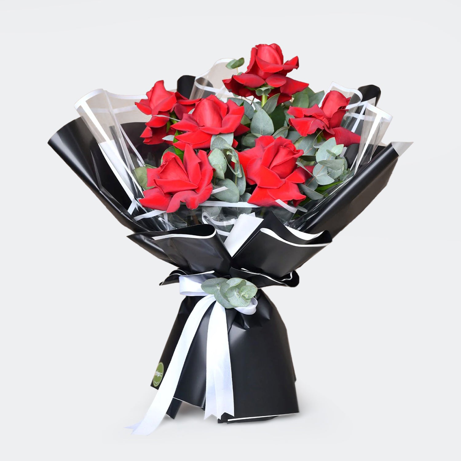 Godiva | Navy Blue Velvet Heart Gift Box - 7 Pieces & Bunch of Beautiful 6 Red Roses