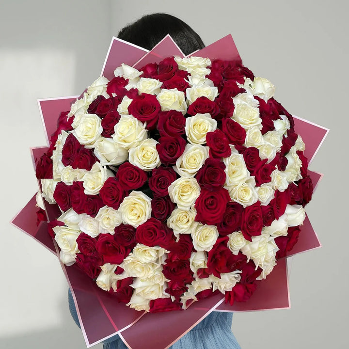 Luxurious Bouquet of 200 Red and White Roses