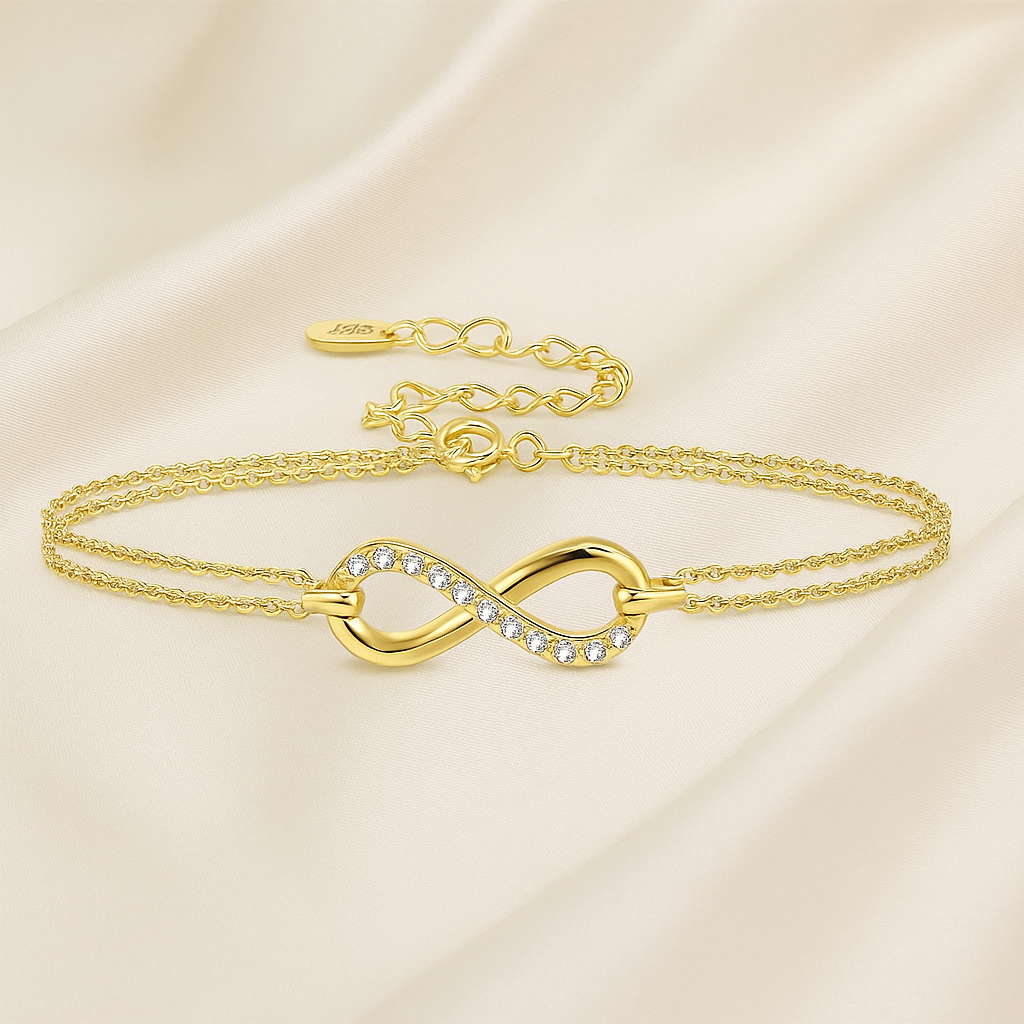 Timeless Infinity Elegance: Gold Plated 925 Silver Bracelet with Cubic Zirconia