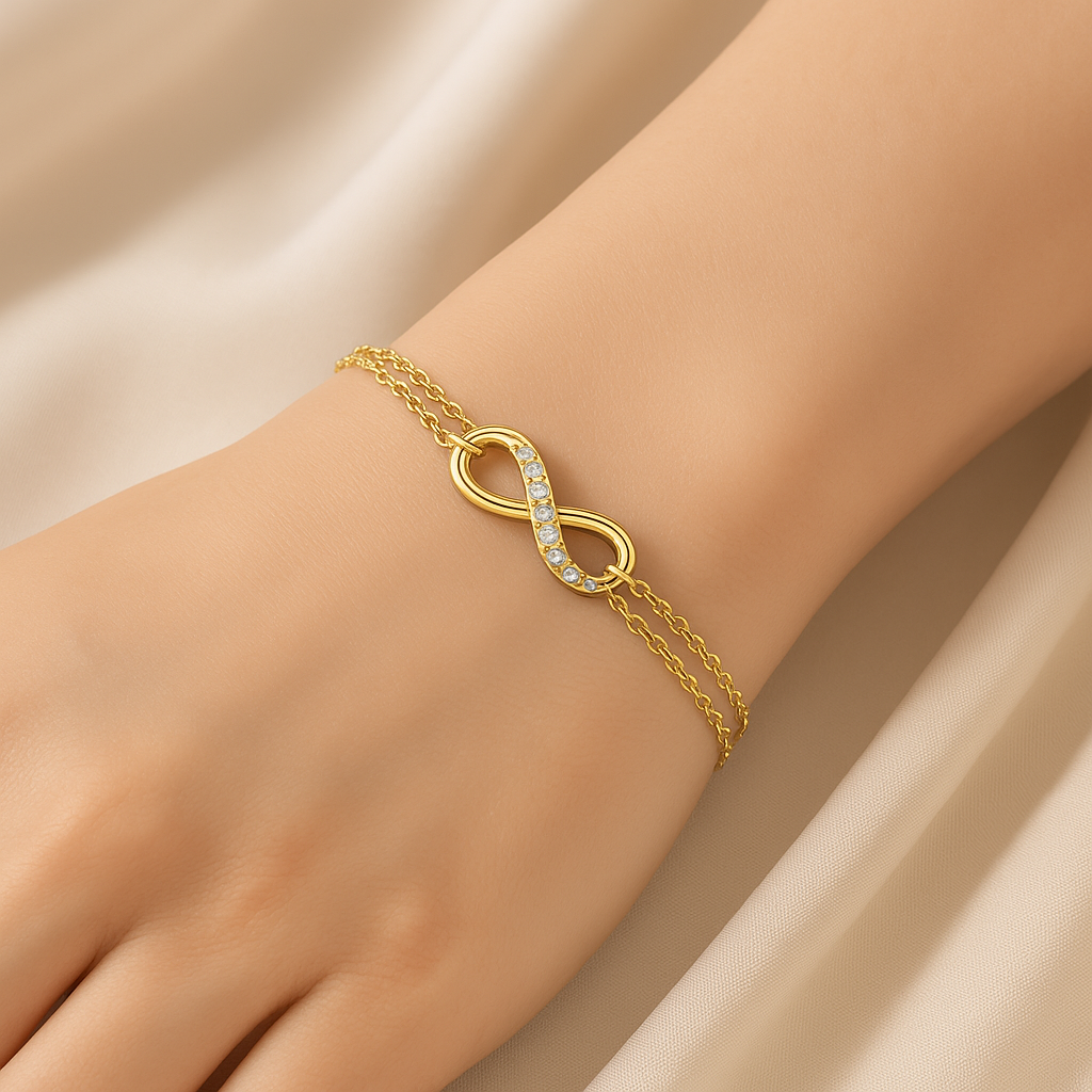 Timeless Infinity Elegance: Gold Plated 925 Silver Bracelet with Cubic Zirconia