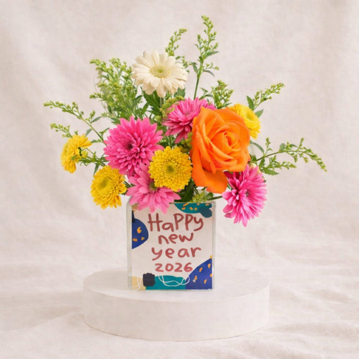 2026 Fresh Start Floral Arrangement in Glass Vase