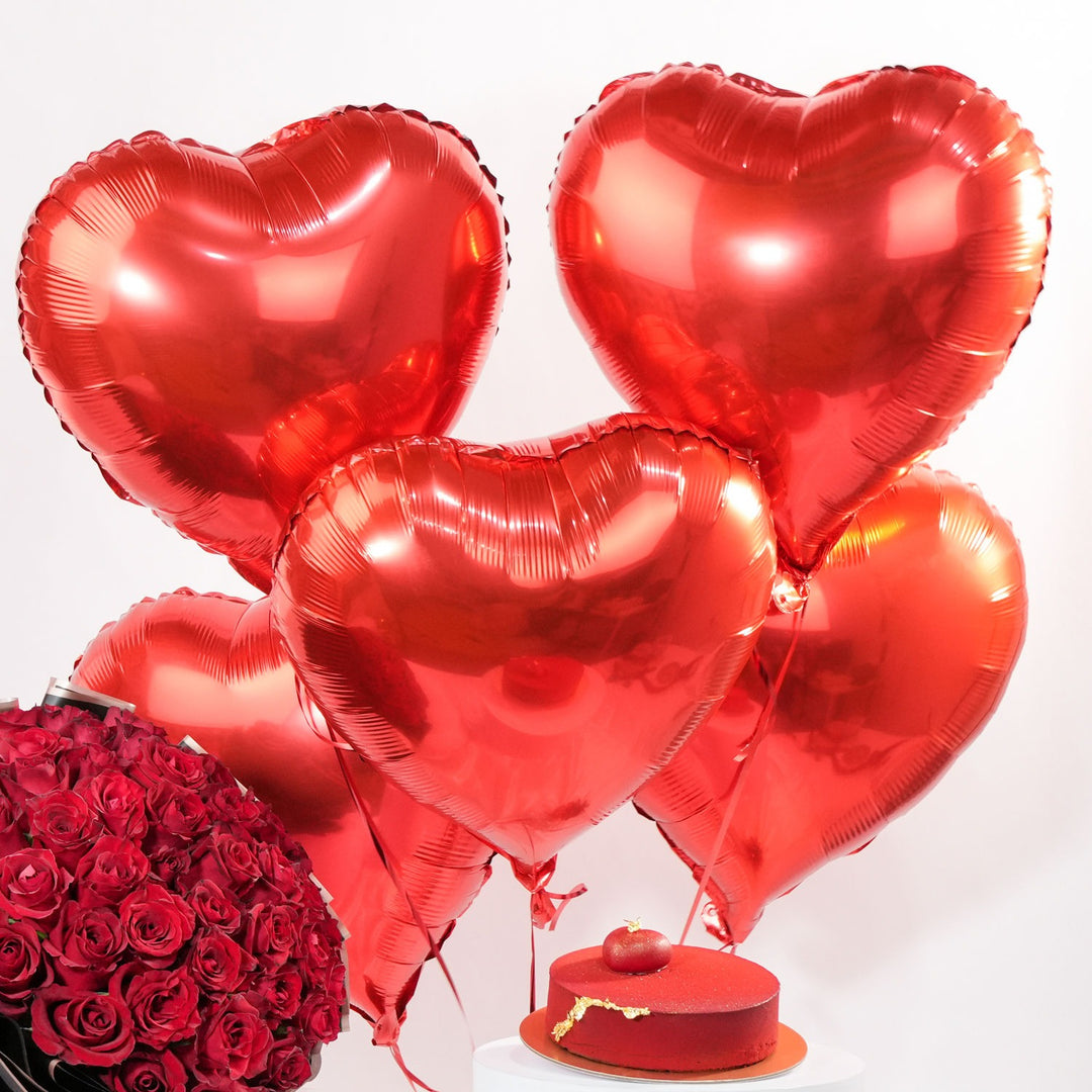 35 Red Roses With Balloon And Cake